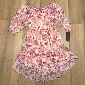 Hale Bob Dress Womens Size XS Pink Floral Romantic‎ Boho Feminine Tassels Blush